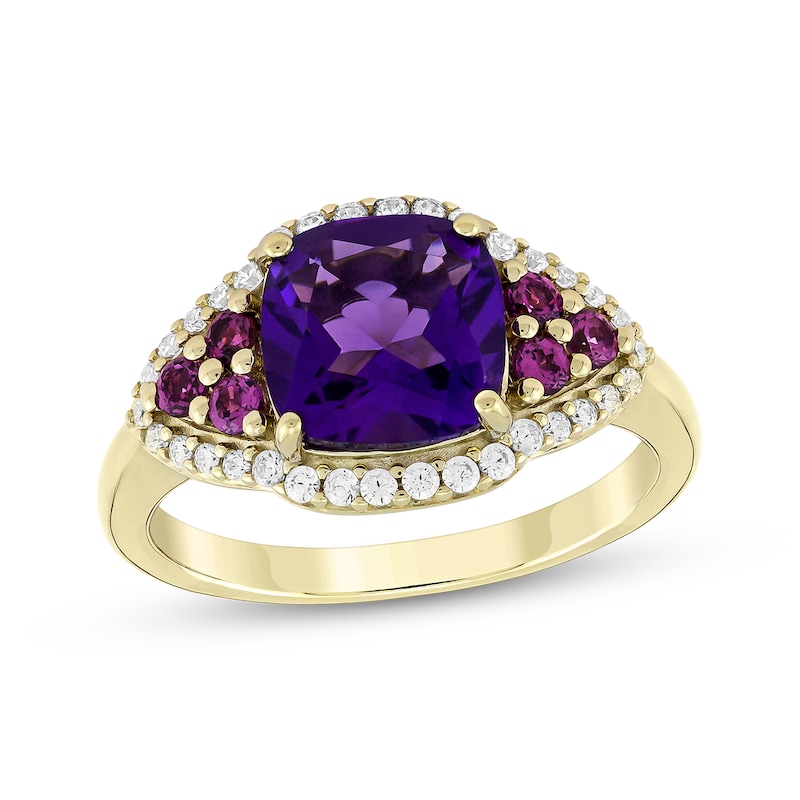 Cushion-Cut Amethyst, Rhodolite Garnet & Diamond Ring 1/5 ct tw 10K ...