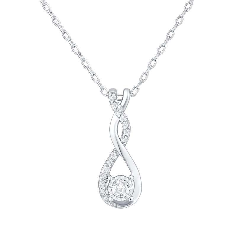 Main Image 1 of Diamond Twist Drop Necklace 1/6 ct tw Sterling Silver 18&quot;