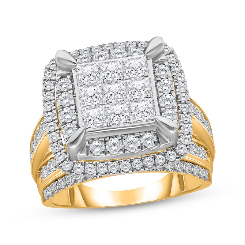 Main Image 1 of Princess-Cut Multi-Diamond Double Frame Engagement Ring 4 ct tw 10K Yellow Gold