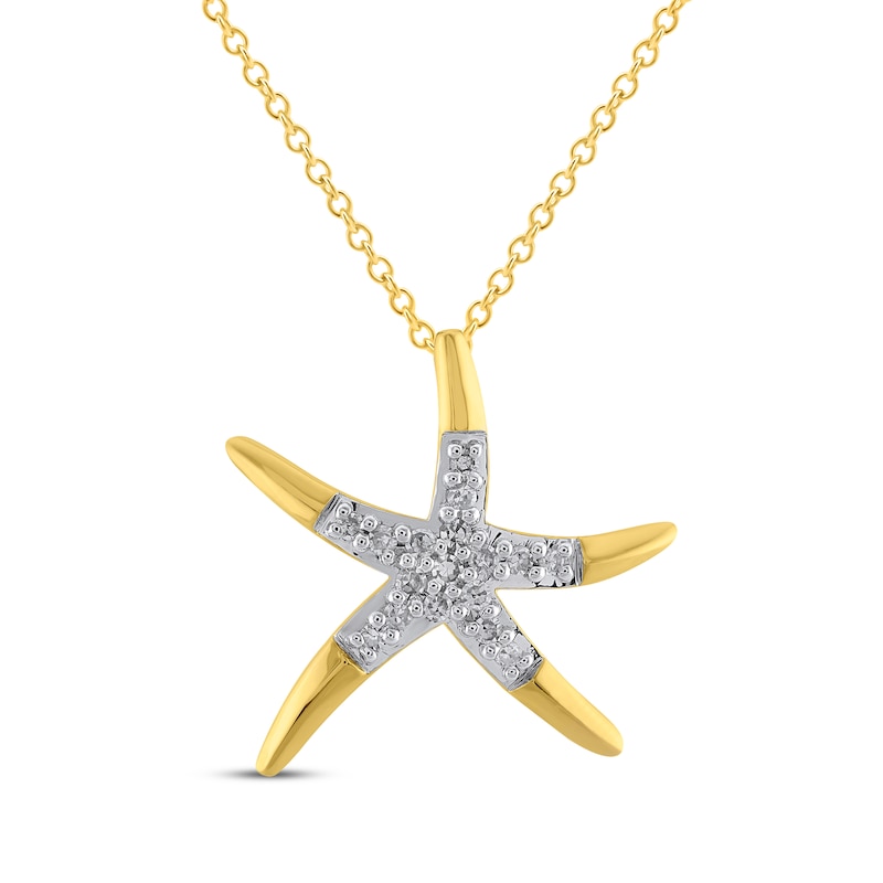 Main Image 1 of Diamond Starfish Necklace 1/10 ct tw 10K Yellow Gold 18&quot;