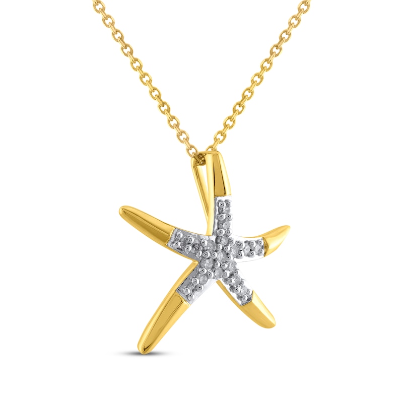 Main Image 2 of Diamond Starfish Necklace 1/10 ct tw 10K Yellow Gold 18&quot;