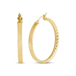 Italian Brilliance Diamond-Cut Snakeskin Hoop Earrings 14K Yellow Gold