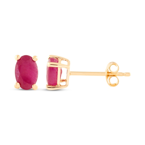 Oval-Cut Ruby Solitaire Stud Earrings 14K Yellow Gold