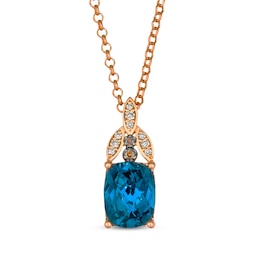 Le Vian Venetian Mosaic Cushion-Cut Blue Topaz Necklace 1/20 ct tw Diamonds 14K Strawberry Gold 19&quot;