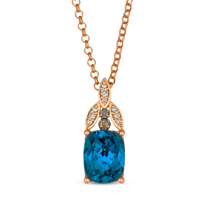 Le Vian Venetian Mosaic Cushion-Cut Blue Topaz Necklace 1/20 ct tw Diamonds 14K Strawberry Gold 19"