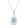 Thumbnail Image 1 of Pear-Shaped Swiss Blue Topaz & Diamond Double Halo Necklace 1/4 ct tw 10K Yellow Gold 18&quot;