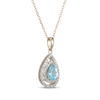 Thumbnail Image 2 of Pear-Shaped Swiss Blue Topaz & Diamond Double Halo Necklace 1/4 ct tw 10K Yellow Gold 18&quot;