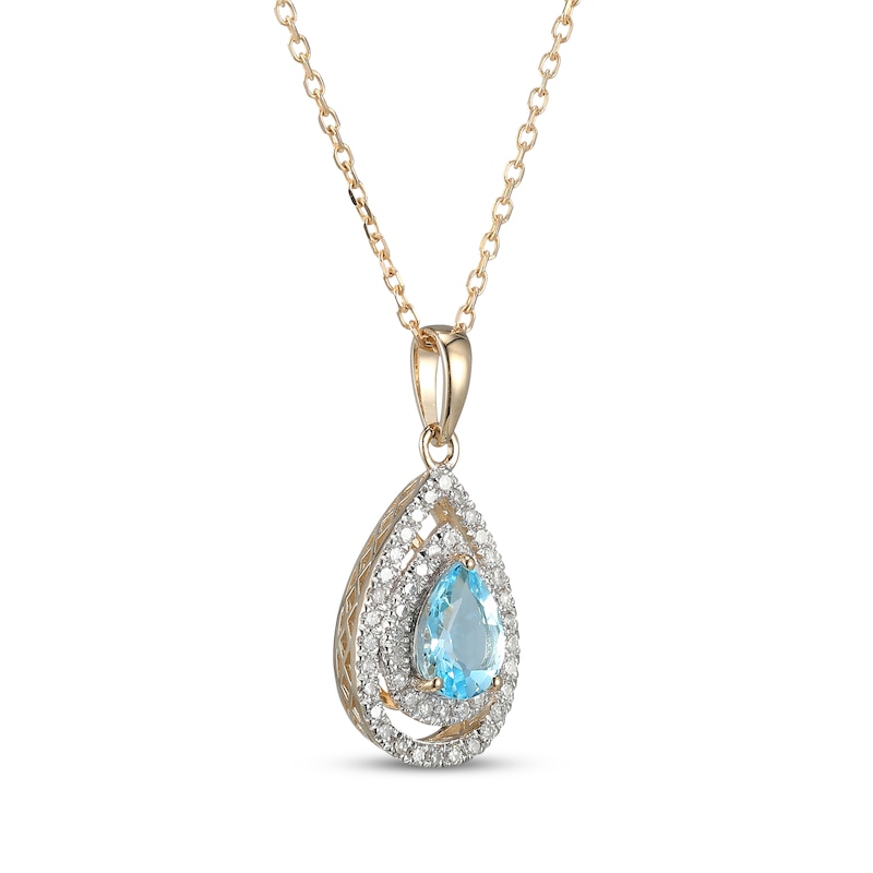 Main Image 2 of Pear-Shaped Swiss Blue Topaz & Diamond Double Halo Necklace 1/4 ct tw 10K Yellow Gold 18&quot;