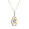 Thumbnail Image 3 of Pear-Shaped Swiss Blue Topaz & Diamond Double Halo Necklace 1/4 ct tw 10K Yellow Gold 18&quot;