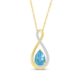 Pear-Shaped Natural Swiss Blue Topaz & Diamond Necklace 1/15 ct tw 10K Yellow Gold 18&quot;