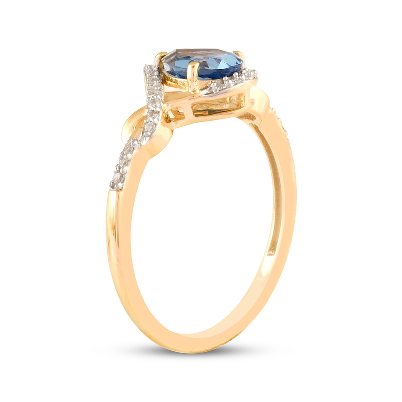 Pear-Shaped London Blue Topaz & Diamond Ring 1/10 ct tw 10K Yellow Gold ...