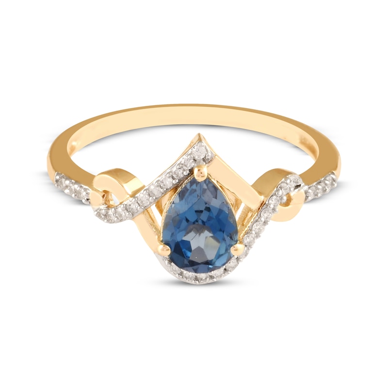 Pear-Shaped London Blue Topaz & Diamond Ring 1/10 ct tw 10K Yellow Gold