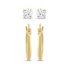 Thumbnail Image 1 of Cubic Zirconia Solitaire Stud & Polished Hoop Earrings Set 14K Yellow Gold