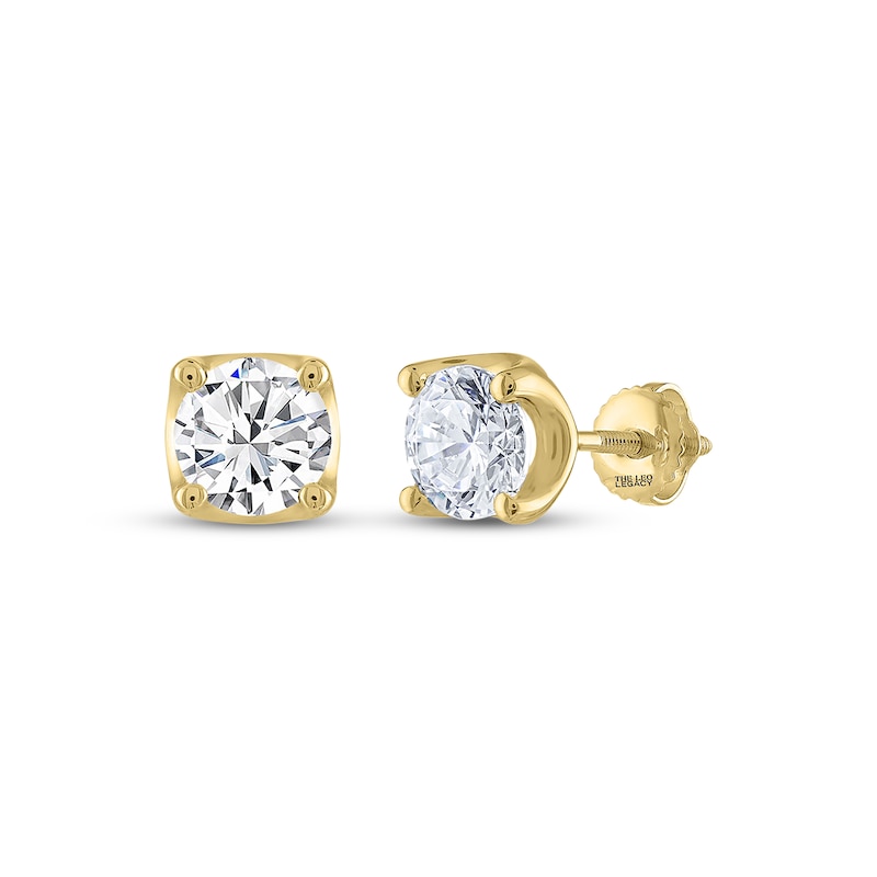 Main Image 1 of THE LEO Legacy Lab-Grown Diamond Round-Cut Solitaire Stud Earrings 2 ct tw 14K Yellow Gold (F/VS2)