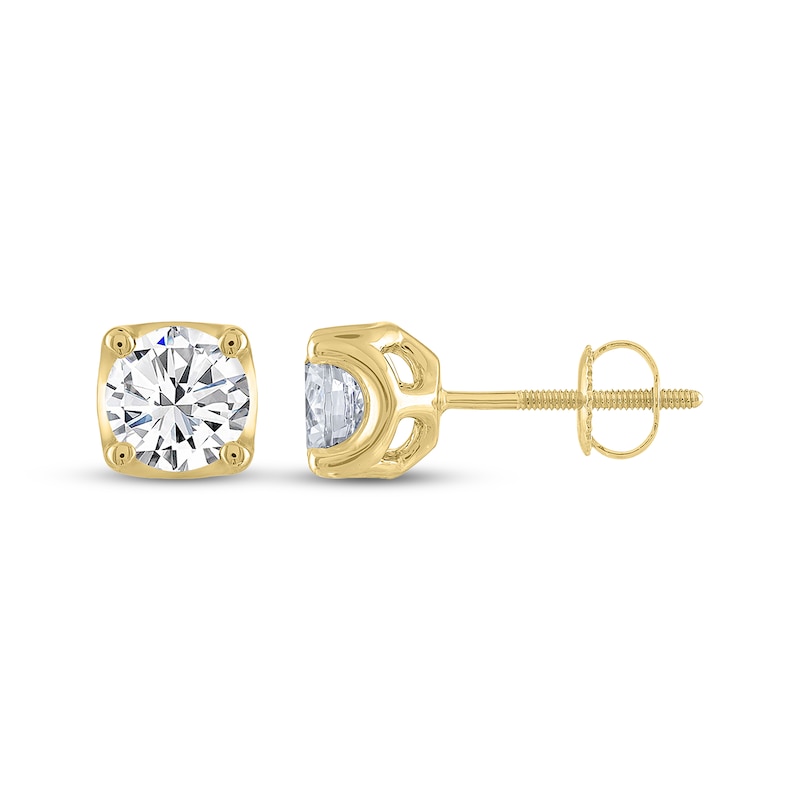 Main Image 3 of THE LEO Legacy Lab-Grown Diamond Round-Cut Solitaire Stud Earrings 2 ct tw 14K Yellow Gold (F/VS2)