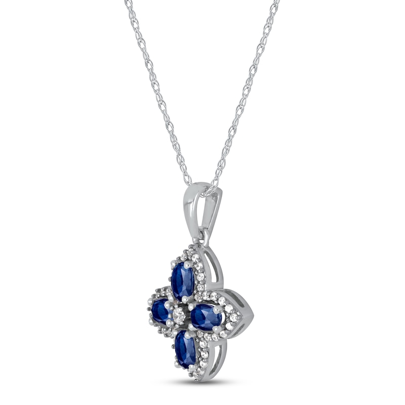 Main Image 2 of Blue Sapphire Flower Necklace 1/6 ct tw Diamonds 10K White Gold 18&quot;