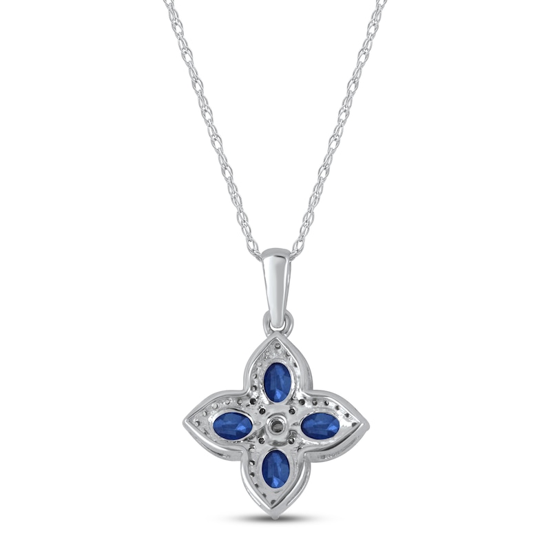 Main Image 3 of Blue Sapphire Flower Necklace 1/6 ct tw Diamonds 10K White Gold 18&quot;