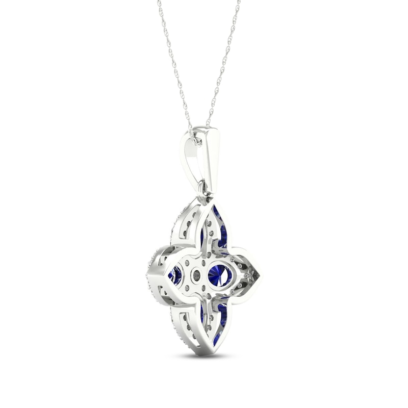 Main Image 4 of Blue Sapphire Flower Necklace 1/6 ct tw Diamonds 10K White Gold 18&quot;