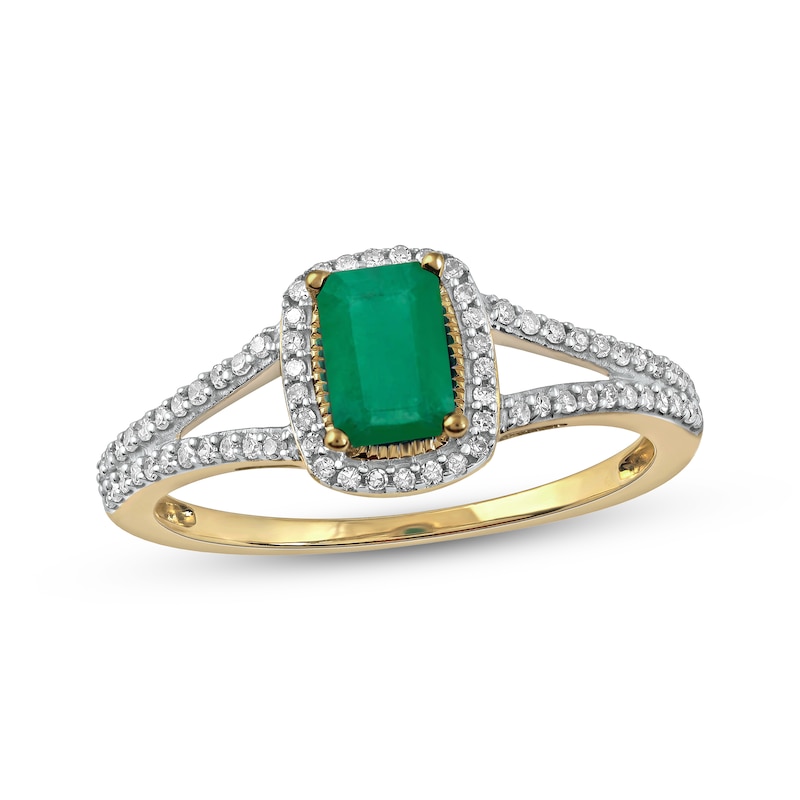 Main Image 1 of Emerald & Diamond Ring 1/5 ct tw 10K Yellow Gold