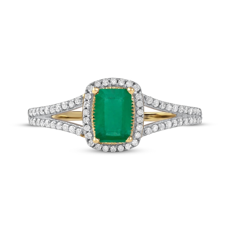 Main Image 3 of Emerald & Diamond Ring 1/5 ct tw 10K Yellow Gold