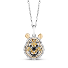 Disney Treasures Winnie the Pooh Citrine, Diamond & Black Onyx Necklace 1/10 ct tw Sterling Silver & 10K Yellow Gold 19&quot;