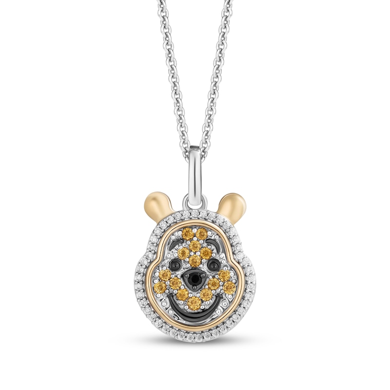 Main Image 1 of Disney Treasures Winnie the Pooh Citrine, Diamond & Black Onyx Necklace 1/10 ct tw Sterling Silver & 10K Yellow Gold 19&quot;