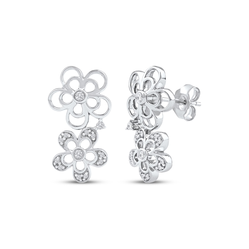 Main Image 1 of Diamond Openwork Tilted Flower Earrings 1/8 ct tw 10K White Gold