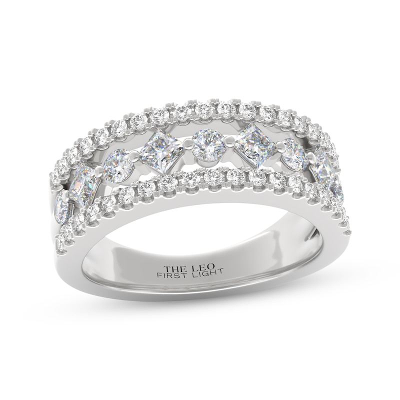 Main Image 1 of THE LEO First Light Diamond Princess & Round-Cut Three-Row Anniversary Ring 1 ct tw 14K White Gold