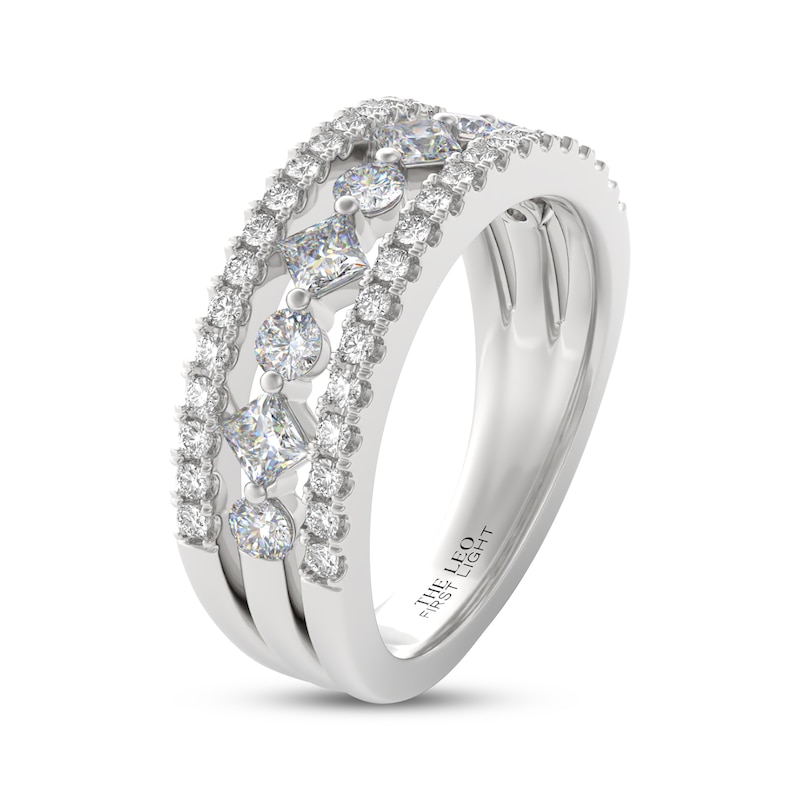 Main Image 2 of THE LEO First Light Diamond Princess & Round-Cut Three-Row Anniversary Ring 1 ct tw 14K White Gold