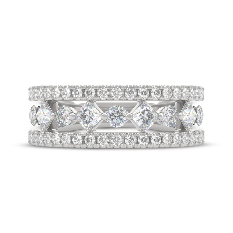 Main Image 3 of THE LEO First Light Diamond Princess & Round-Cut Three-Row Anniversary Ring 1 ct tw 14K White Gold