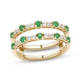 Natural Emerald & Diamond Enhancer Ring 1/5 ct tw 14K Yellow Gold