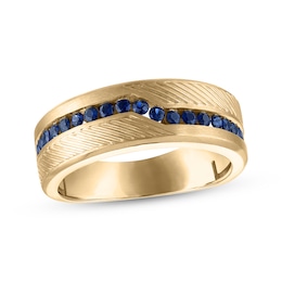 Now + Forever Men's Blue Sapphire Wedding Band 10K Yellow Gold