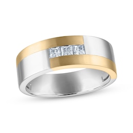 Now + Forever Men's Square-Cut Diamond Three-Stone Wedding Band 1/3 ct tw 10K Two-Tone Gold