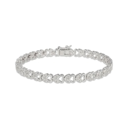 Diamond Heart Flower Link Bracelet 1/10 ct tw Sterling Silver 7.25&quot;