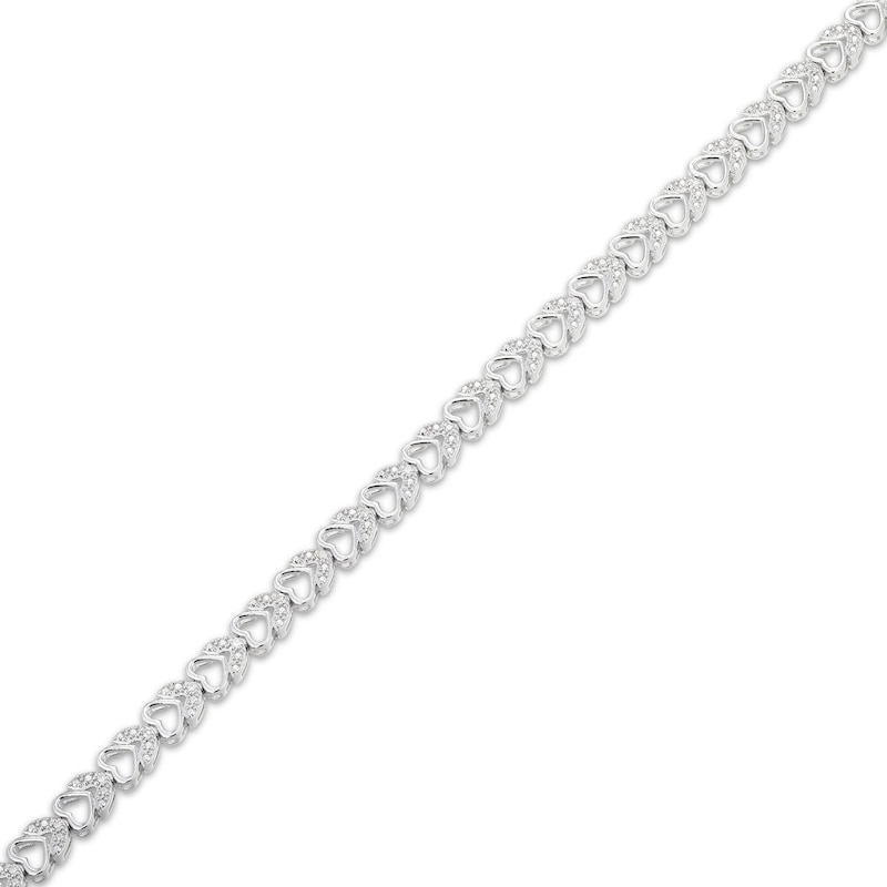 Main Image 2 of Diamond Heart Flower Link Bracelet 1/10 ct tw Sterling Silver 7.25&quot;