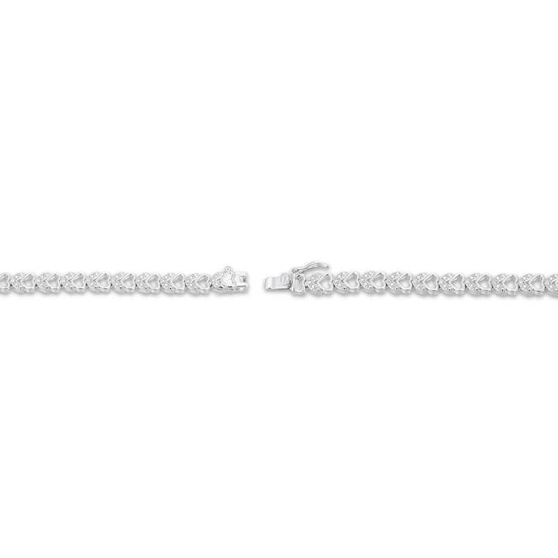 Main Image 3 of Diamond Heart Flower Link Bracelet 1/10 ct tw Sterling Silver 7.25&quot;