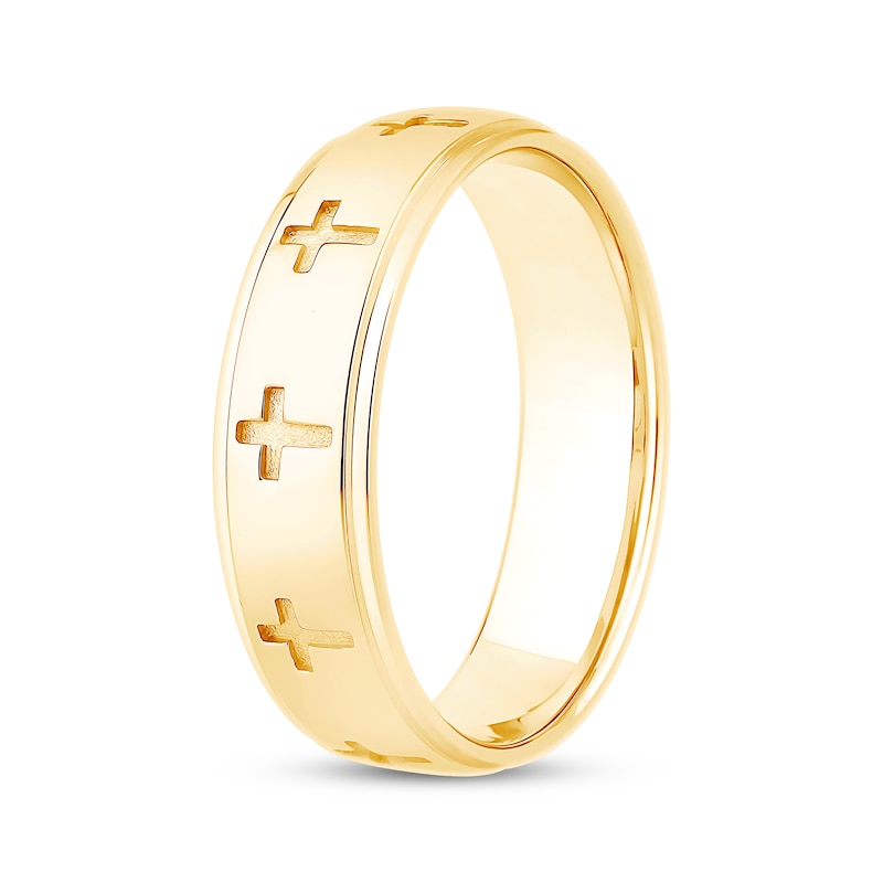 Main Image 2 of Men's Cross Imprint Wedding Band 10K Yellow Gold 5.9mm