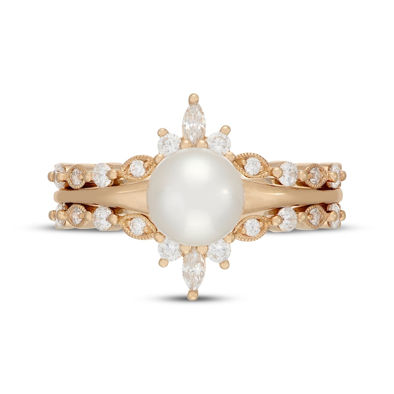 Main Image 3 of Neil Lane Cultured Akoya Pearl & Diamond Engagement Ring 1/2 ct tw 14K Yellow Gold