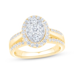 Now + Forever Multi-Diamond Oval Halo Engagement Ring 1 ct tw 14K Yellow Gold