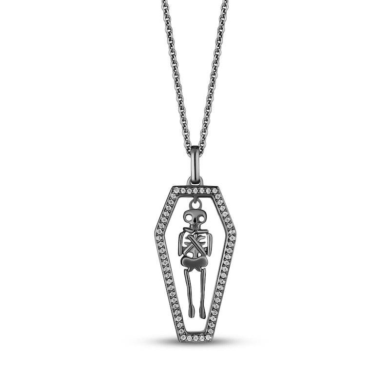 Main Image 1 of Disney Treasures Hocus Pocus Diamond Skeleton Dangle Necklace 1/6 ct tw Black Rhodium-Plated Sterling Silver 19&quot;