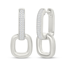 Diamond Square Link Door Knocker Hoop Earrings 1/4 ct tw Sterling Silver