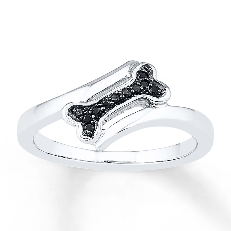 Main Image 1 of Bone Ring 1/20 ct tw Black Diamonds Sterling Silver