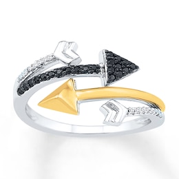 Arrow Ring 1/8 ct tw Black Diamonds Sterling Silver & 10K Yellow Gold