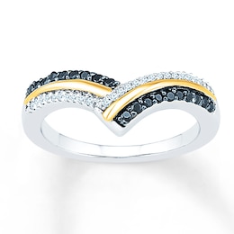 Black Diamond Ring 1/4 ct tw Round-cut Sterling Silver & 10K Yellow Gold