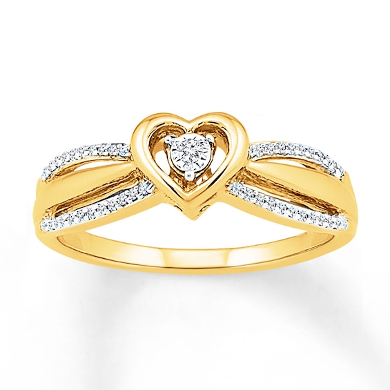 Diamond Heart Ring 1 8 Ct Tw Round Cut 10k Yellow Gold Kay