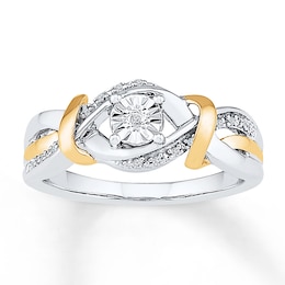 Diamond Ring Sterling Silver & 10K Yellow Gold