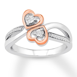 Diamond Heart Ring Sterling Silver & 10K Rose Gold