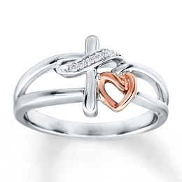 Diamond Cross Ring Sterling Silver & 10K Rose Gold