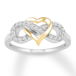 Diamond Heart & Infinity Ring 1/6 ctw 10K Two-Tone Gold
