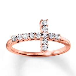 Diamond Cross Ring 10K Rose Gold